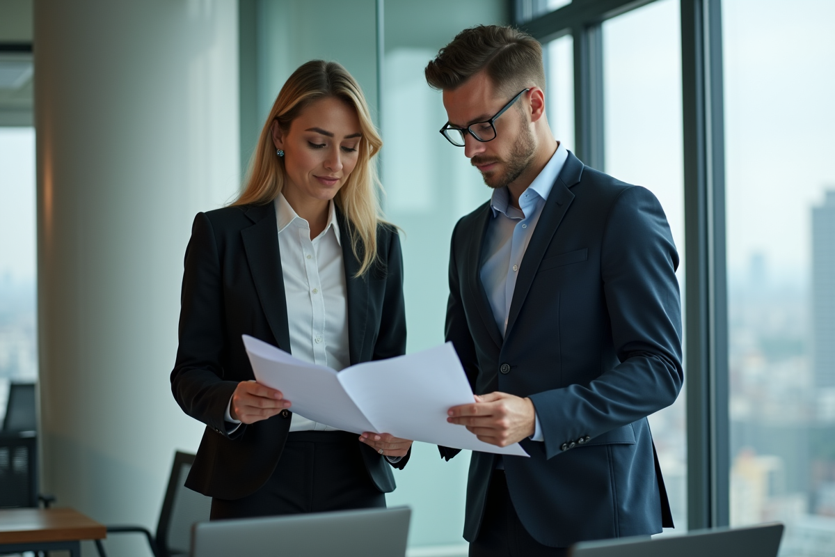 Femme d'affaires et jeune collègue discutant au bureau