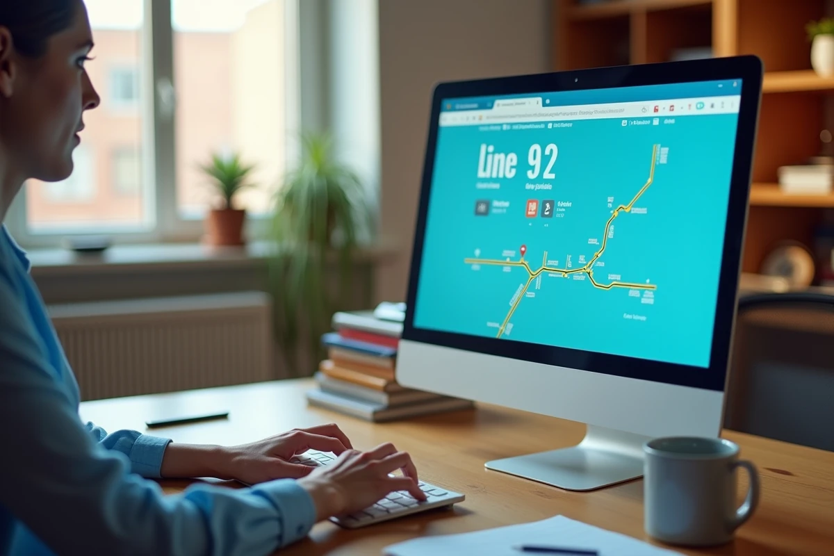 Consultation du plan de ligne et des horaires en temps réel du bus 92 sur un ordinateur de bureau