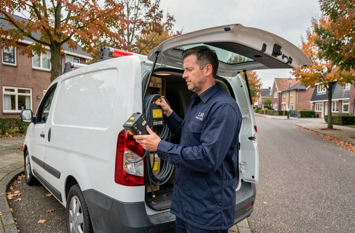 Électricien indépendant EI LM Électricité chargeant son véhicule avant une intervention d'urgence