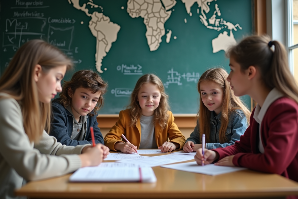 Groupe d'élèves français en classe lors d'un projet scolaire