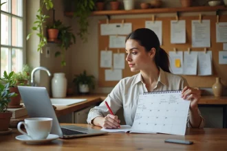 Femme marquant des jours fériés sur un calendrier papier pour optimiser ses congés en 2026