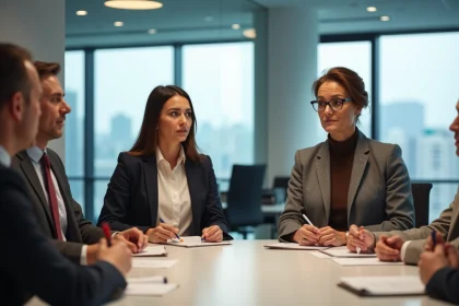 Groupe d'adultes divers en réunion de travail en entreprise