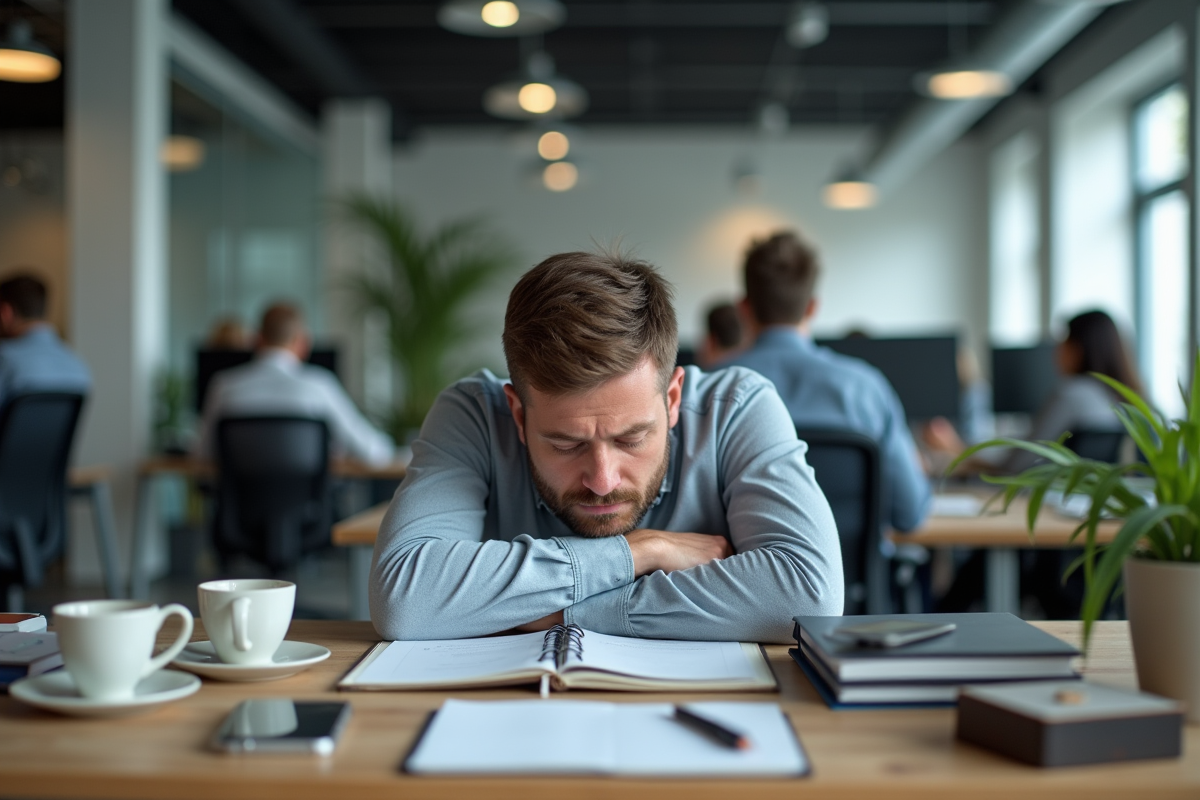 Homme au bureau en pleine concentration pour l