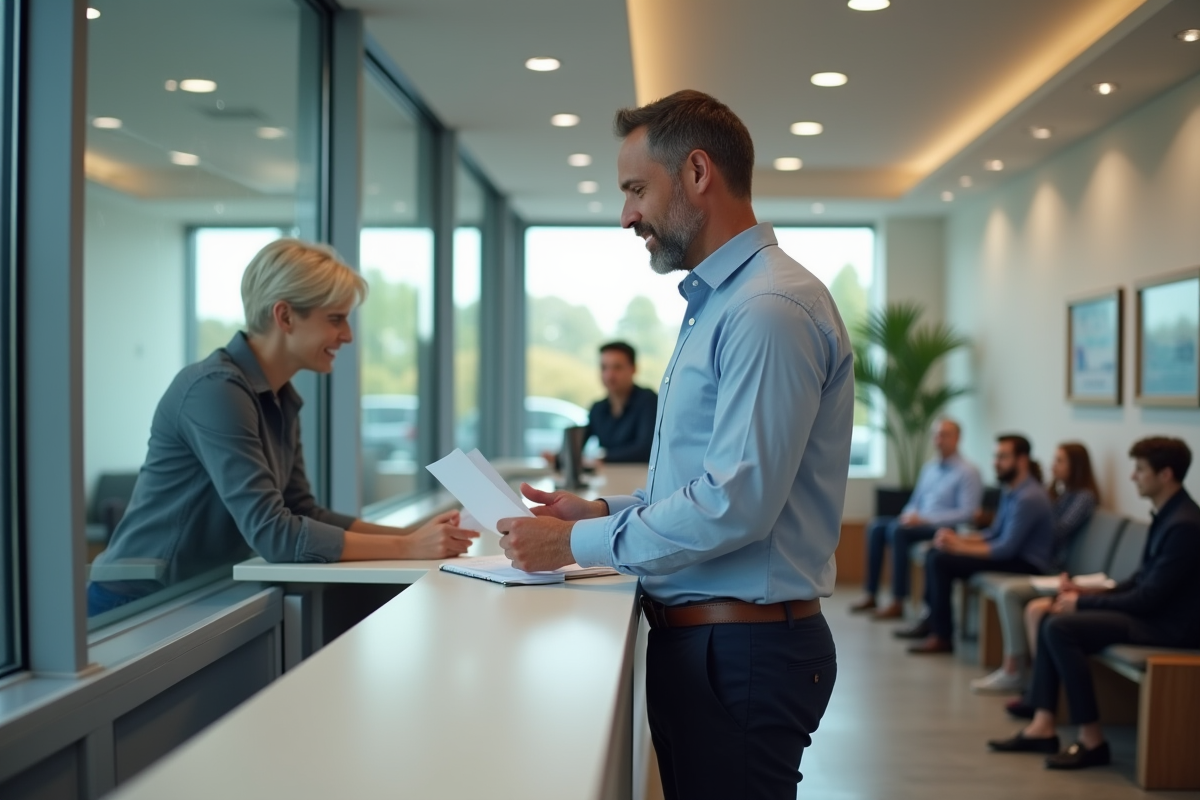 Père remettant des documents à l